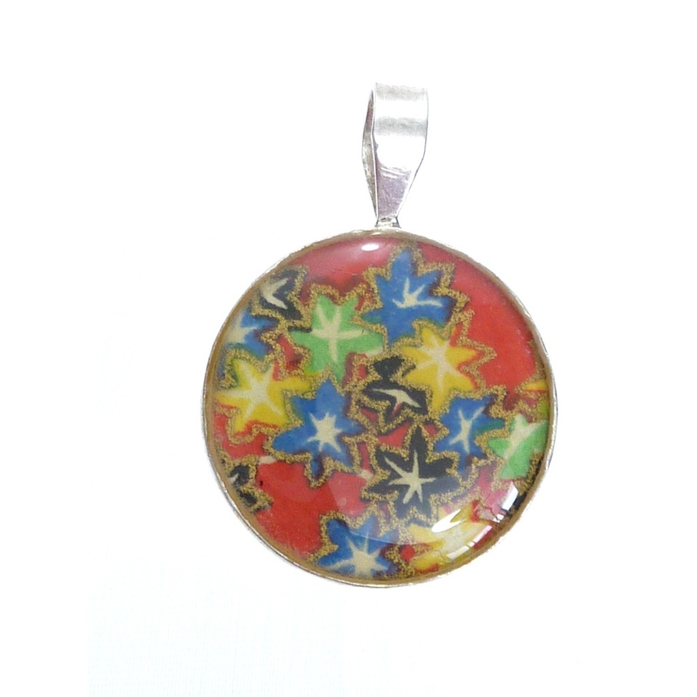 Japanese Origami Washi Paper Maple Leaf Pendant 925 Sterling Silver Resin Art